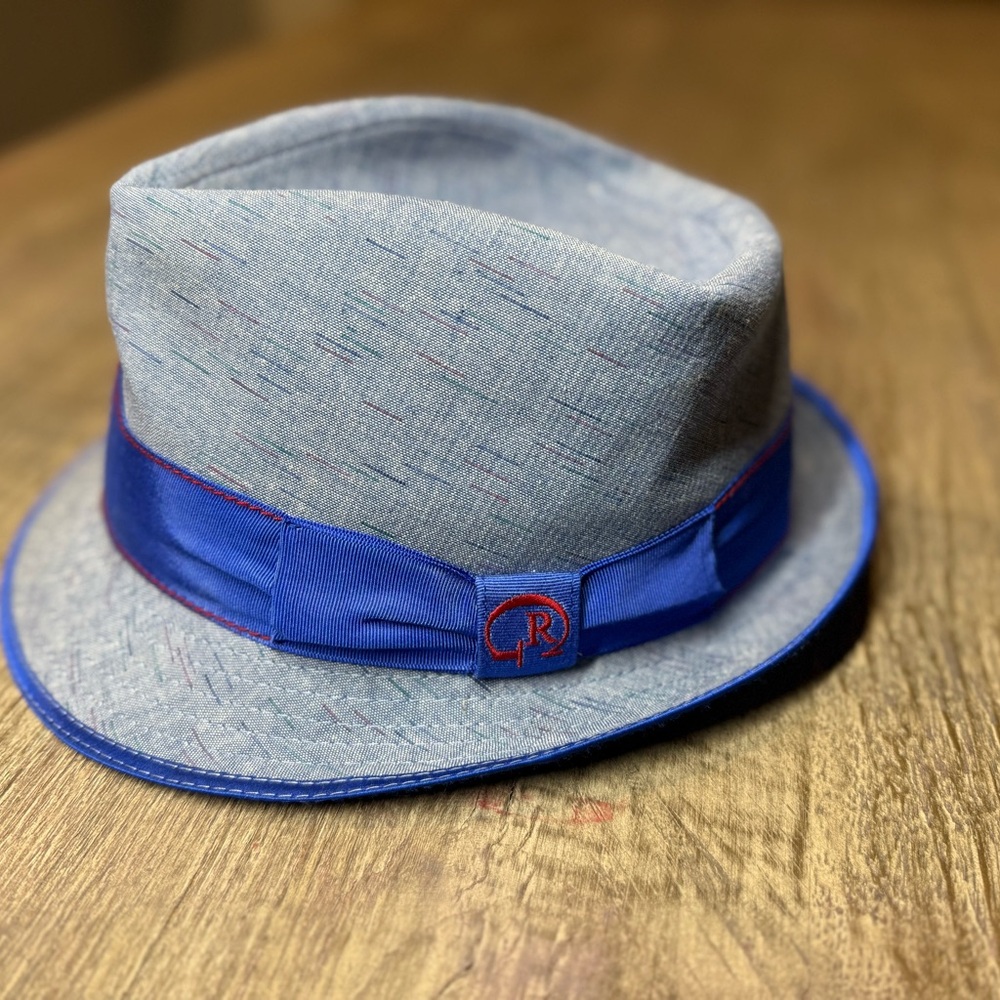 Robert Graham Blue and Gray Fedora Hat with Ribbon Band